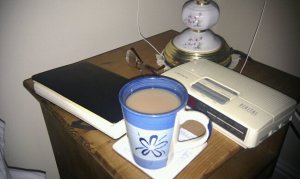Morning tea in an unfamiliar bedroom